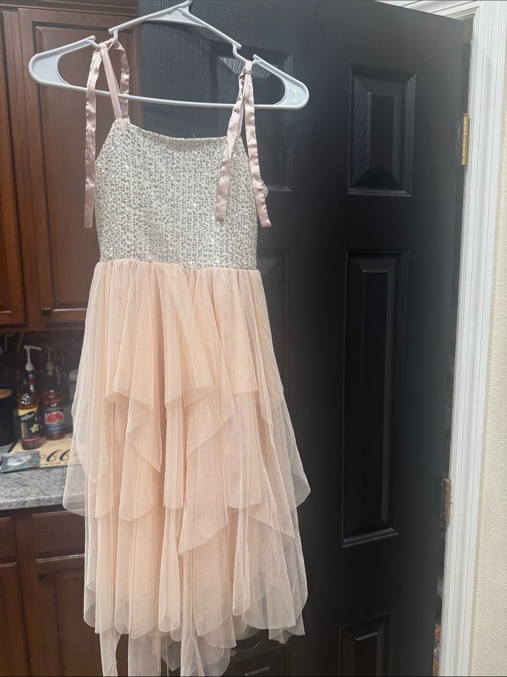 Girls Pink Sequin Bodice Layered Tulle Formal Dress